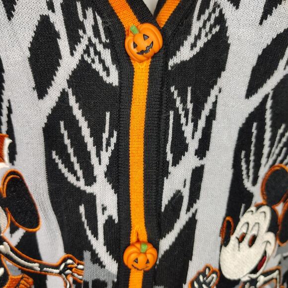 Disney Mickey & Friends Halloween Cardigan Sweater Pumpkin Button Black/Orange M - Picture 8 of 14